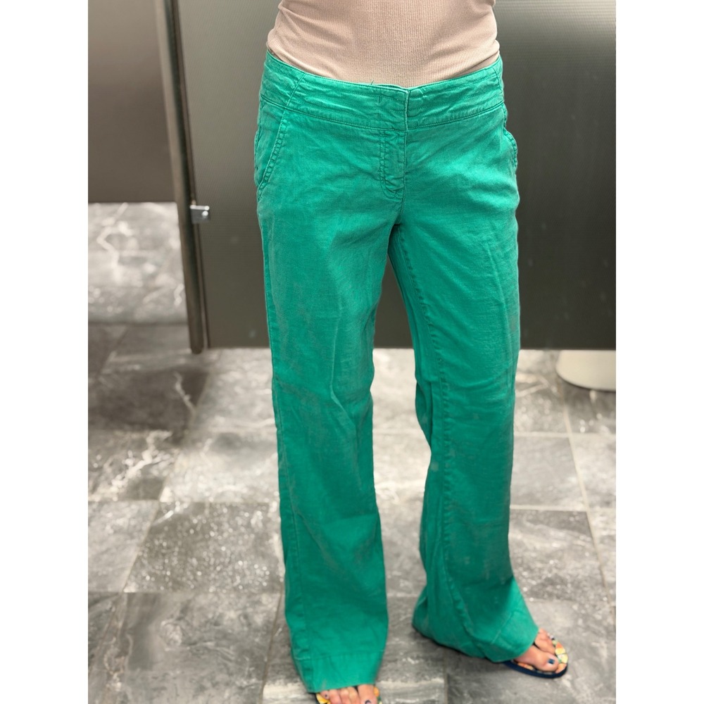 Anthropologie Level 99 Linen Trouser Pants Kelly Green Wide leg‎ Women 28